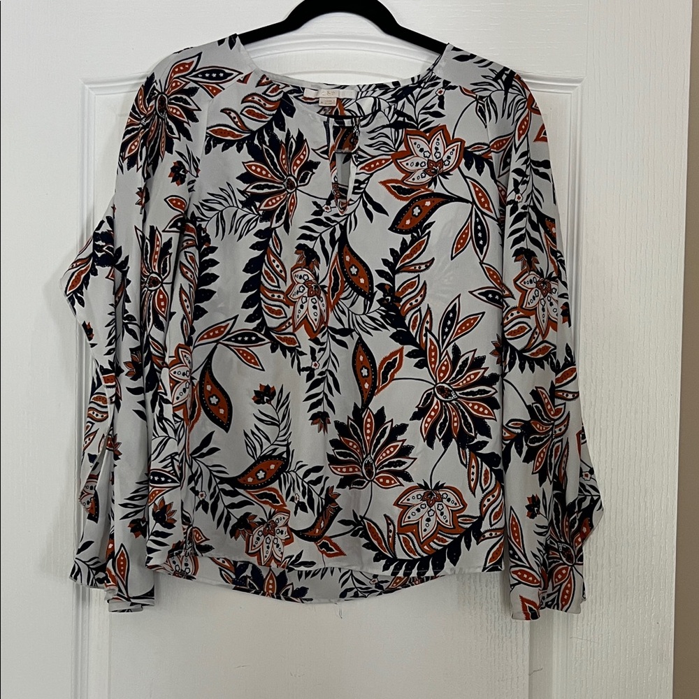 Elegant Floral Women's Blouse - Black, Orange, White